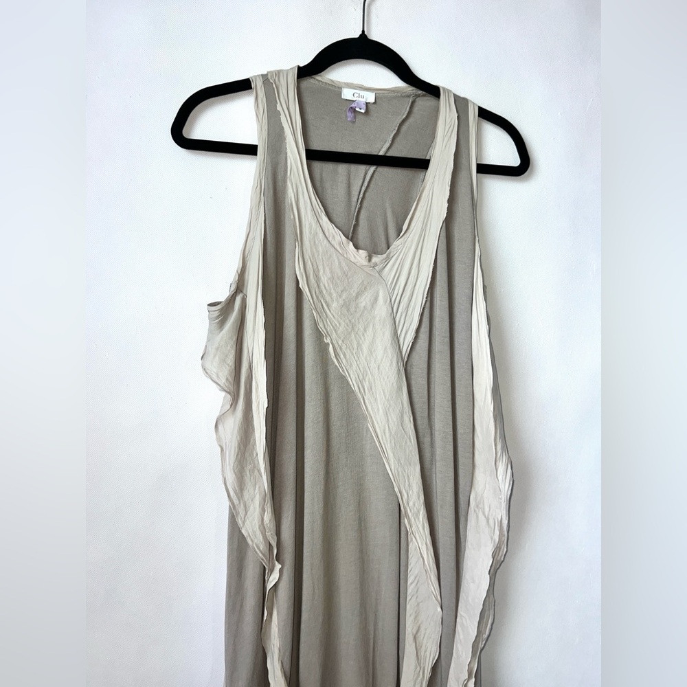 Clu Women's Gray Silk Hemp
Scoop Neck Sleeveless
Lagenlook Casual Midi Dress S - Picture 5 of 15